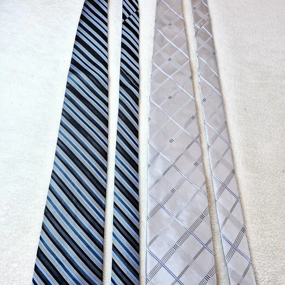 Lot of 2 DKNY Donna Karan Designer Striped Blue & Gray 100% Silk Neckties